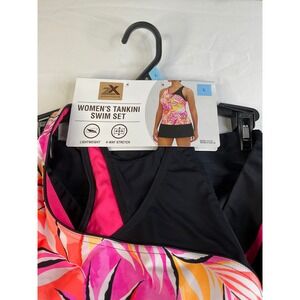 ZeroXposur Womens Tankini Swim Set Pink Orange Tropical Palm Skirt L E985242S